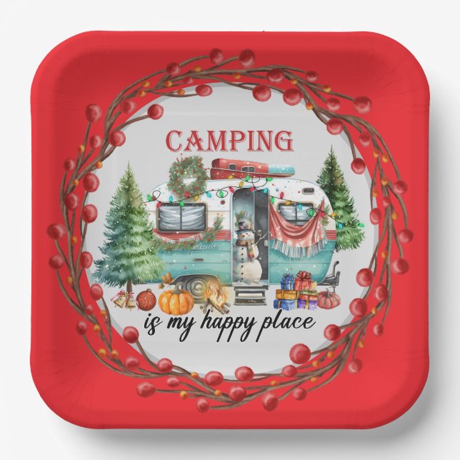 Camping Christmas Themed  Paper Plate (Front)