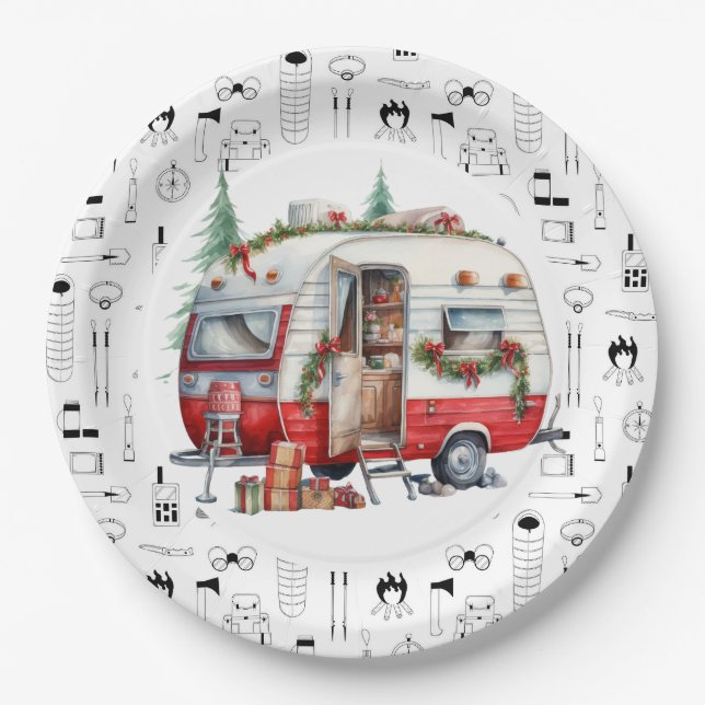 Camping Christmas Themed  Paper Plate (Front)