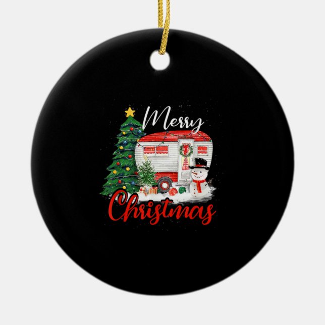 Camping Christmas Tree Shirt Lights Gift Camping L Ceramic Ornament (Front)