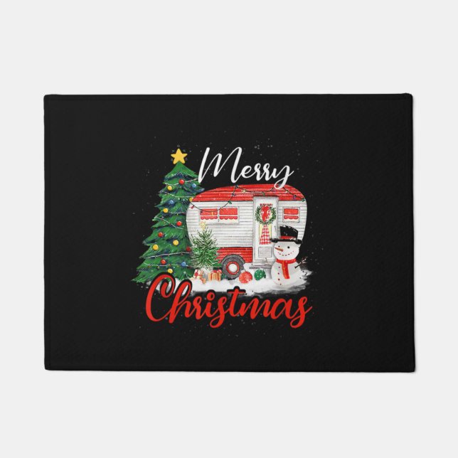 Camping Christmas Tree Shirt Lights Gift Camping L Doormat (Front)