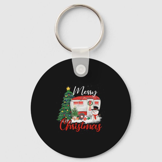 Camping Christmas Tree Shirt Lights Gift Camping L Key Ring (Front)