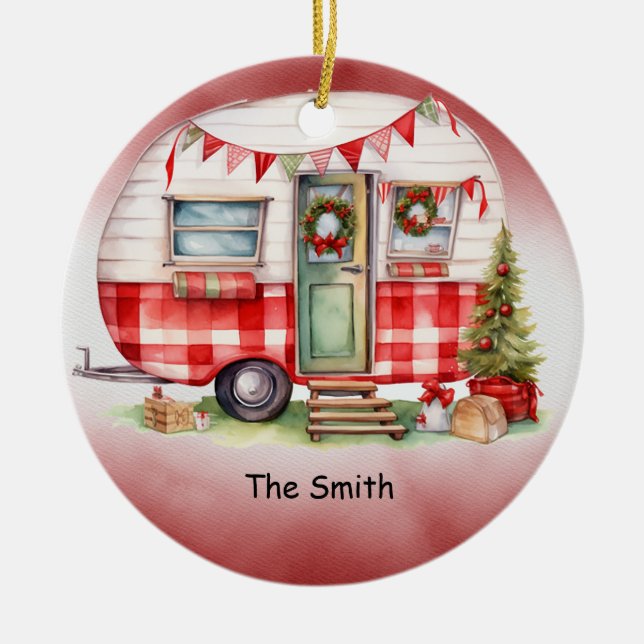 Camping Christmas Van for Camper Ceramic Ornament (Front)