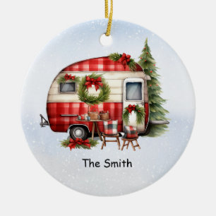 Camping Christmas Van for Camper Ceramic Ornament