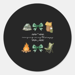 Camping coquette bow camping is therapy summer classic round sticker