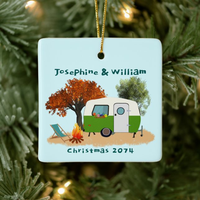 Camping Couple Personalised Christmas Ornament (Tree)