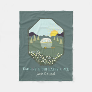 Camping Couples Outdoors Camp Trailer Personalised Fleece Blanket