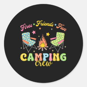 Camping Crew Family Friends Girls Kids Summer Vibe Classic Round Sticker