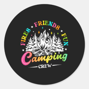 Camping Crew Fires Friends Fun Summer Vibes Camper Classic Round Sticker