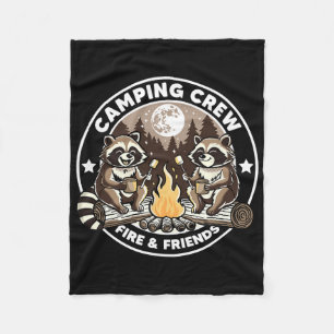 Camping Crew Hike Camping Campfire Raccoons Family Fleece Blanket