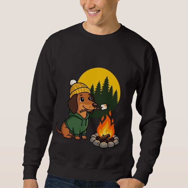 Camping Dachshund Roasting Marshmallow Sweatshirt (Front)
