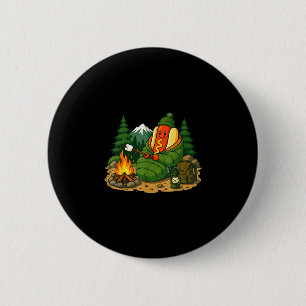 Camping dog funny camping hotdog cartoon sausage 6 cm round badge
