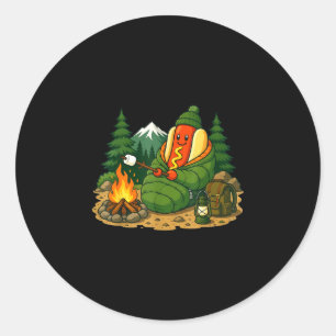 Camping dog funny camping hotdog cartoon sausage classic round sticker