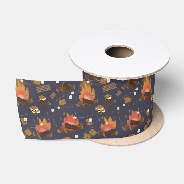 Camping Fire Outdoor Adventure & Marshmallows Satin Ribbon (Spool)
