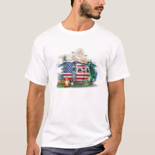 Camping Fireworks RV Truck American Flag - Camping T-Shirt