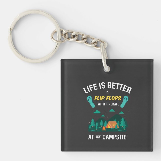 Camping - Flip Flops With Fireball Key Ring (Front)