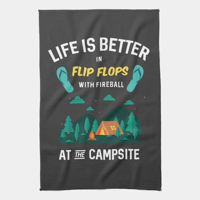 Camping - Flip Flops With Fireball Tea Towel (Vertical)