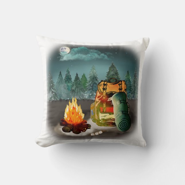 Camping Forest Night Adventure Cushion (Front)