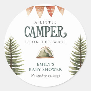 Camping Forest Watercolor Baby Shower Classic Round Sticker