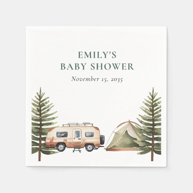 Camping Forest Watercolor Baby Shower Napkin (Front)
