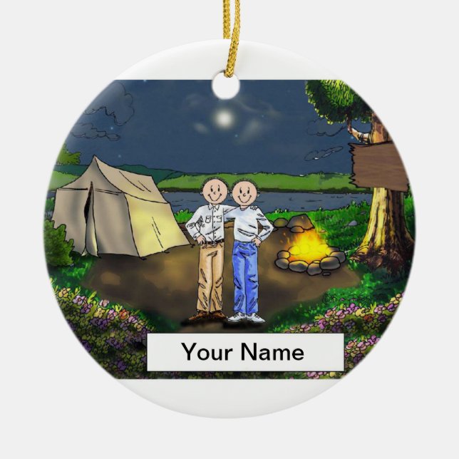 Camping Friends - Male & Male Ceramic Ornament (Front)