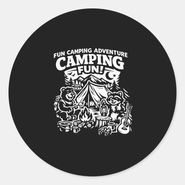 Camping fun adventure funny campfire outdoor  classic round sticker (Front)