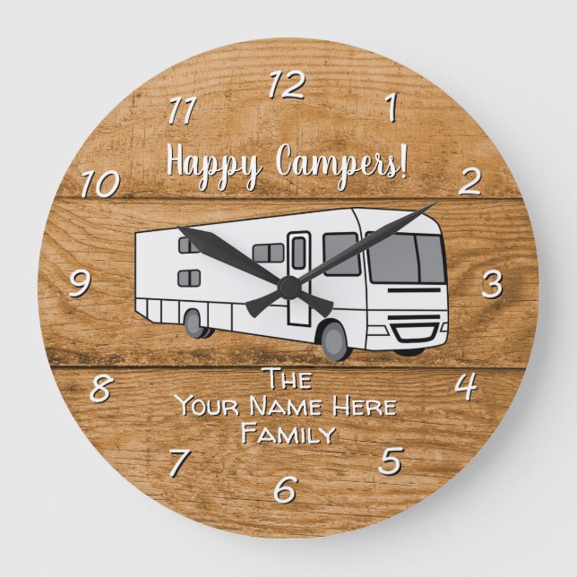 Camping Generic Class A wood design Large Clock (Front)