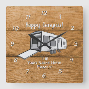 Camping Generic Toy Haulier wood design Square Wa Square Wall Clock