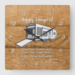 Camping Generic Toy Haulier wood design Square Wall Clock