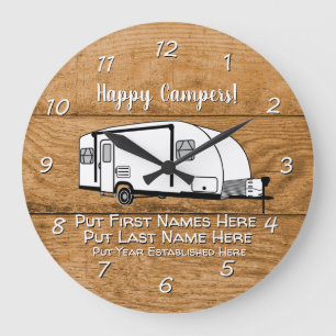 Camping Generic Travel Trailer wood design Large Clock