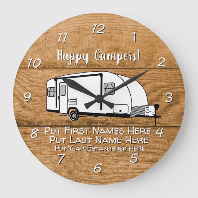 Camping Generic Travel Trailer wood design Large Clock (Front)