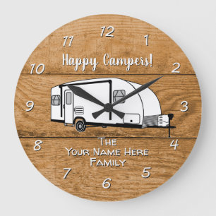 Camping Generic Travel Trailer wood design  Large Clock