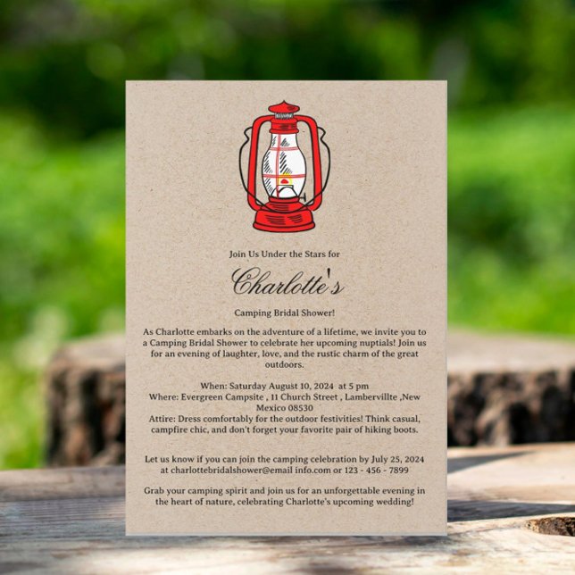 Camping Glamping Hurricane lantern Bridal Shower Invitation (Creator Uploaded)