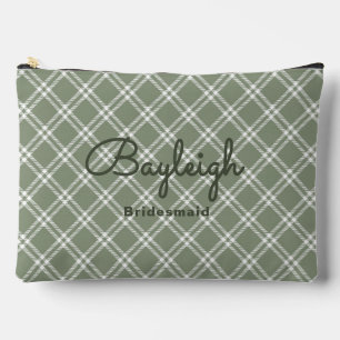 Camping Green Checkered Bridesmaid Accessory Pouch