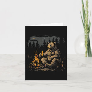 Camping Grizzly Bear Drinking Beer Hiking Nature O Card