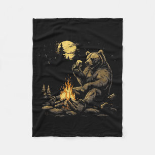 Camping Grizzly Bear Drinking Beer Hiking Nature O Fleece Blanket