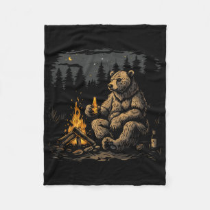 Camping Grizzly Bear Drinking Beer Hiking Nature O Fleece Blanket