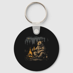 Camping Grizzly Bear Drinking Beer Hiking Nature O Key Ring