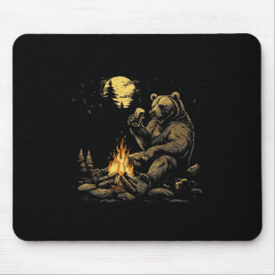 Camping Grizzly Bear Drinking Beer Hiking Nature O Mouse Pad
