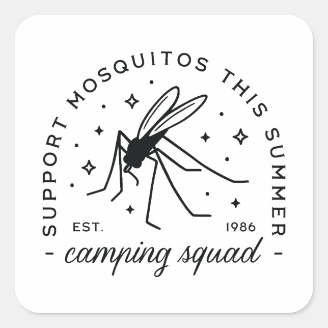 Camping group trip funny mosquito summer camp crew square sticker (Front)