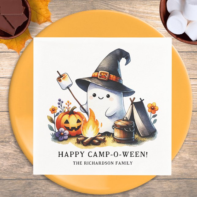 Camping Halloween Happy Camp-o-ween Cute Ghost Napkin (Creator Uploaded)