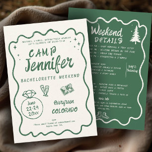 Camping Hand Drawn Green Bach Bachelorette Party Invitation