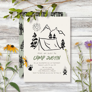 Camping Hand-drawn Tent Mountain Boy 1st Birthday Invitation