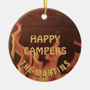 Camping Happy Camper Campfire Retired Personalised Ceramic Tree Decoration