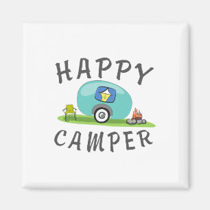 Camping - Happy Camping Trailer Camper Tee Magnet