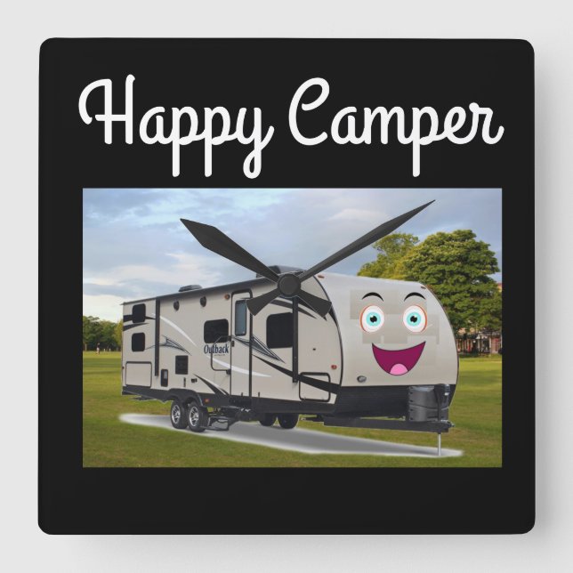 Camping  Happy Retirement in ithe RV by Funnycoomb Square Wall Clock (Front)