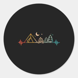 Camping Heartbeat Tent Campfire Trees Camper Men W Classic Round Sticker