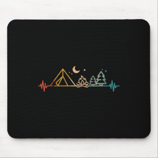 Camping Heartbeat Tent Campfire Trees Camper Men W Mouse Pad