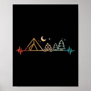 Camping Heartbeat Tent Campfire Trees Camper Men W Poster