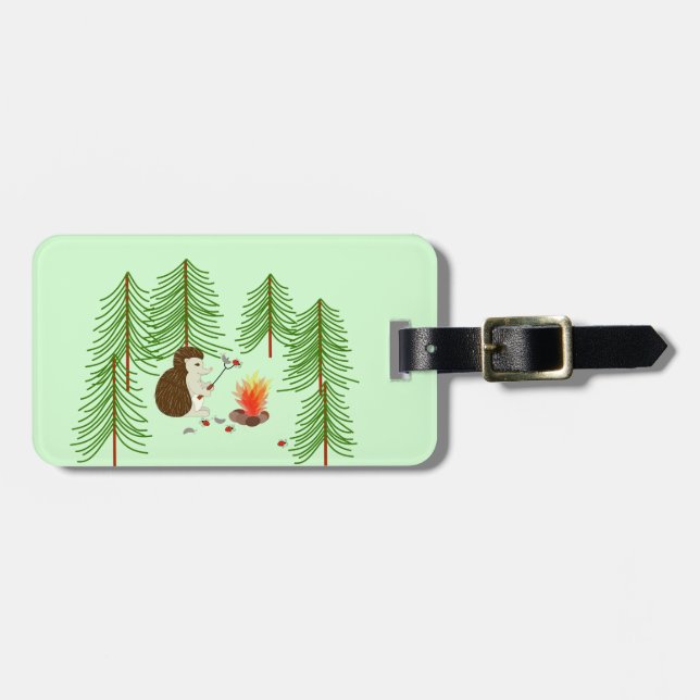 Camping Hedgehog Luggage Tag (Front Horizontal)