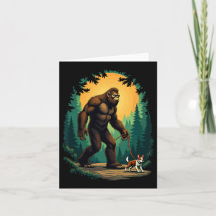 Camping Hiking Bigfoot Walking With Boston Terrier Card